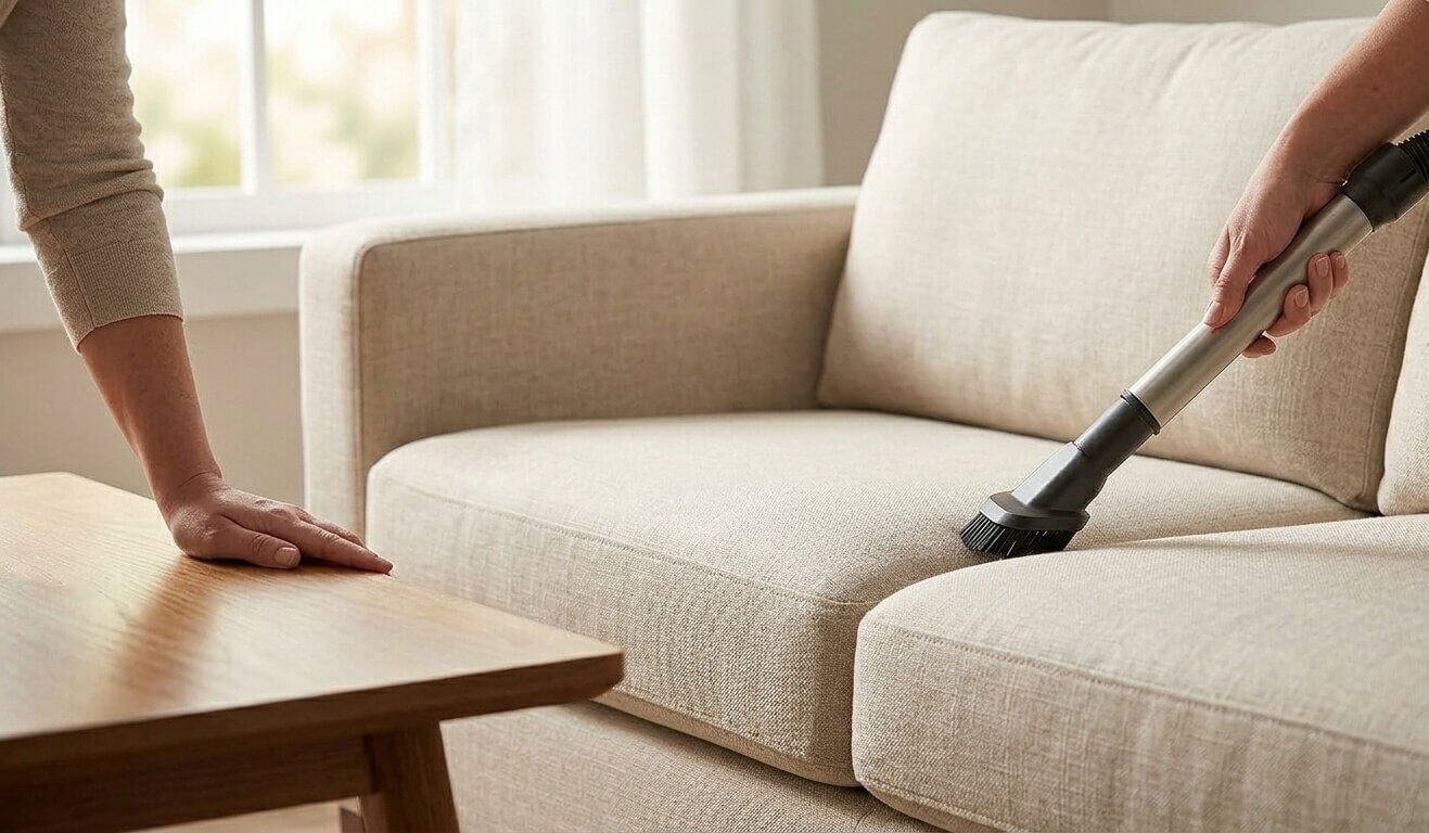 Ultra-Guard Fabric Protection being applied to living room furniture to show how preventative care extends the life of your furniture in San Juan Capistrano California